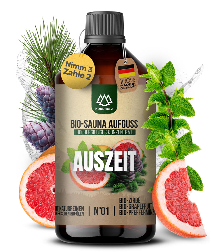 NORDHOLZ® Saunaaufguss BIO [NATURREINE ÄTHERISCHE BIO-ÖLE] Sauna Aufgussmittel 