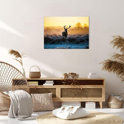 ARTTOR Bilder auf Leinwand Feld Nebel Natur Baum Leinwandbild 70x50cm Wandbilder Dekoration Wohnzimm