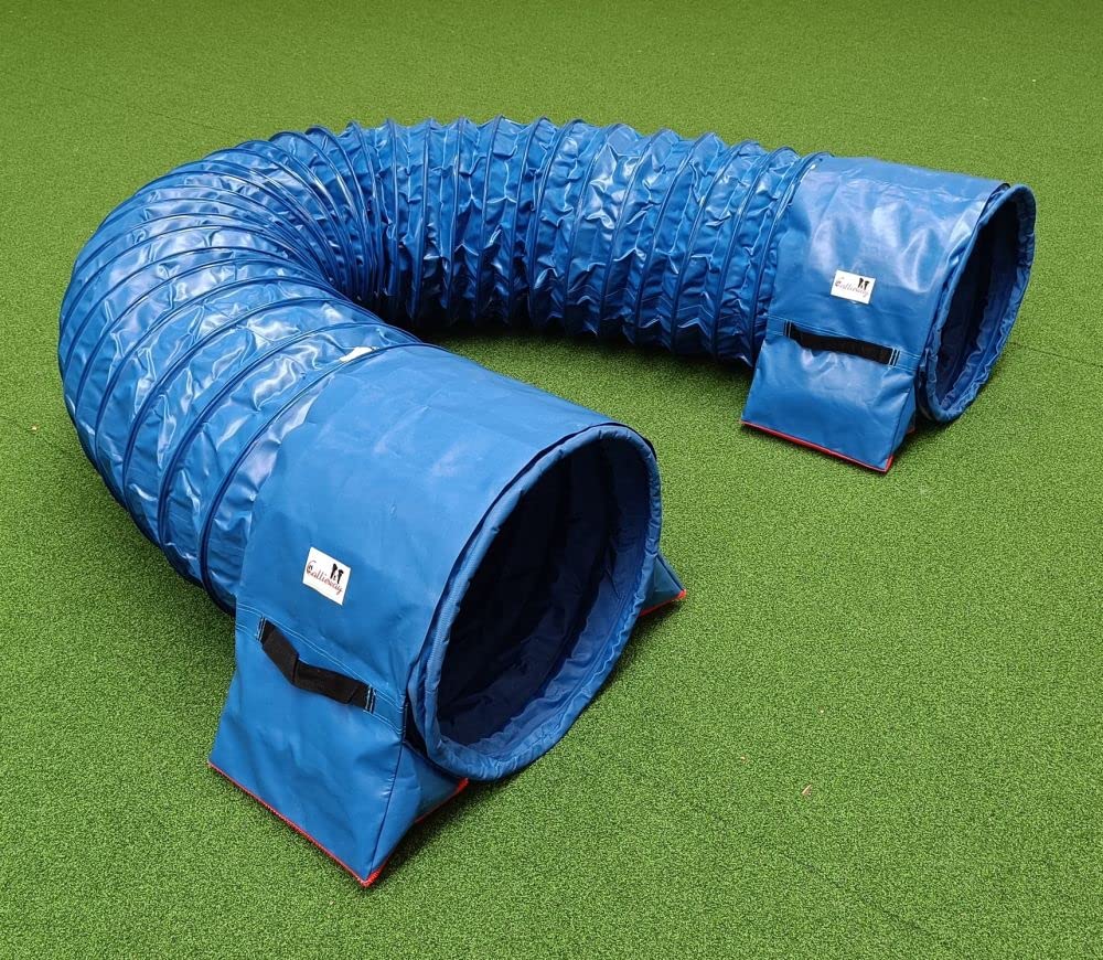 Callieway® Dog Agility Tunnel Turnier mit 60cmØ, 360° FullGrip (5m, blau) 5m blau, 5m blau