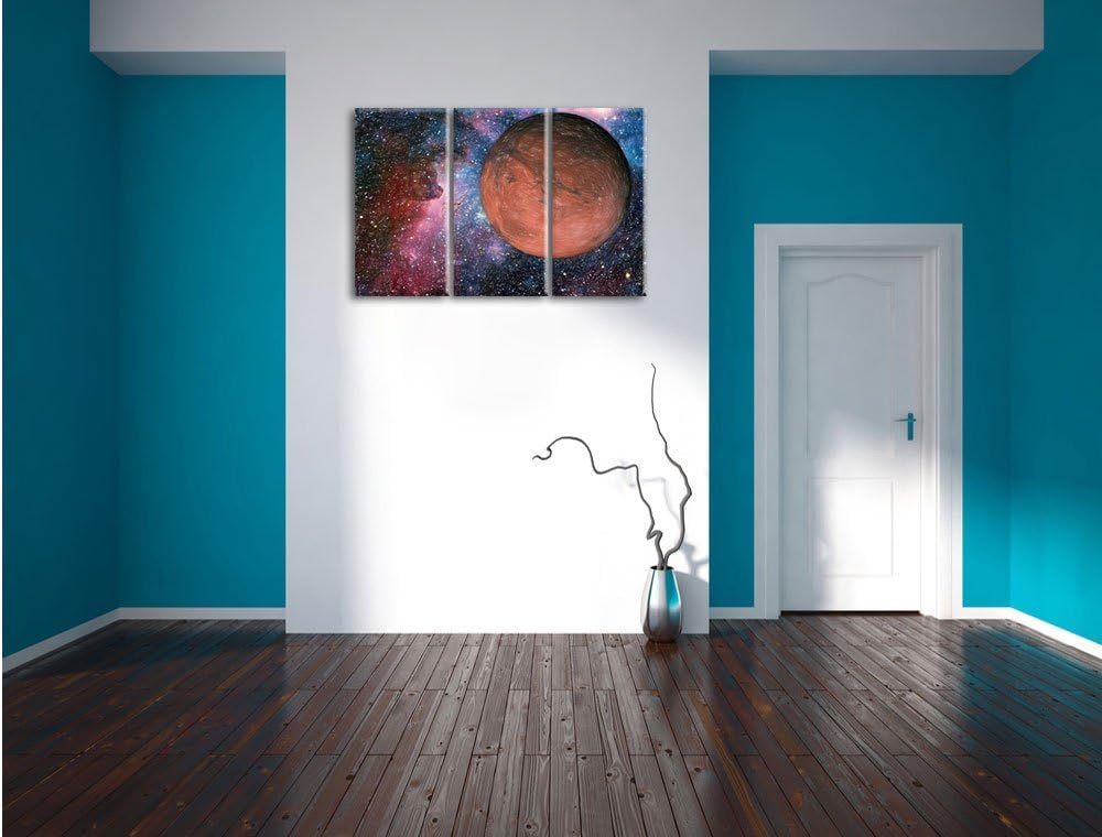 Pixxprint Mars im Weltall Kunst Buntstift Effekt 3-Teiler Leinwandbild 120x80 Bild auf Leinwand