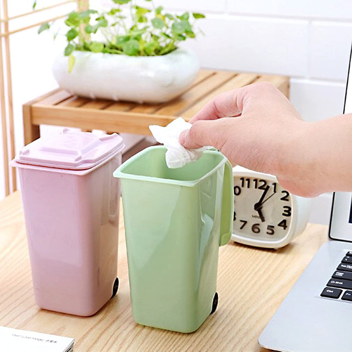 4 Stück Tischmülleimer mit Deckel, Mini Mülleimer, Mini Plastik Tisch Mülltonne, Bad Kosmetikeimer T