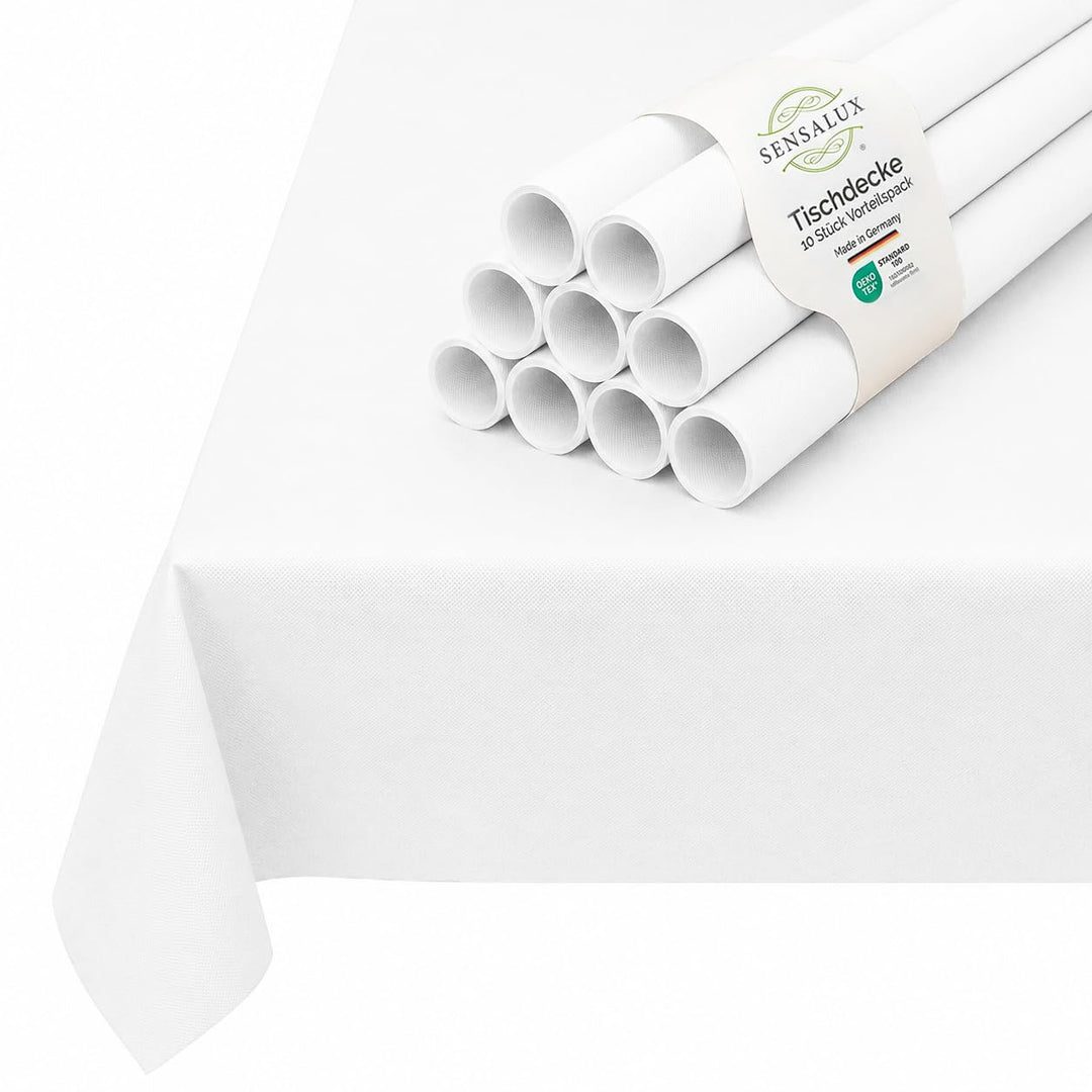 Sensalux Tischdecke, abwaschbar, Vorteilspack, 10 Stück, 1,18m x 2,5m, Weiss 1,18m x 2,5m Weiss, 1,1