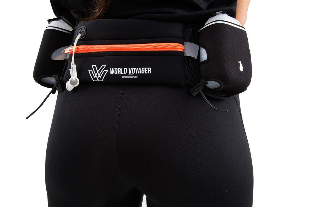 World Voyager Premium Qualität No Bounce Läufer Hydration Gürtel mit Reflektoren, Smartphone Pocket