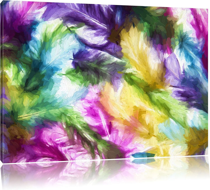 Pixxprint Anordnung von Federn als Leinwandbild/Grösse: 100x70 cm/Wandbild/Kunstdruck/fertig bespann