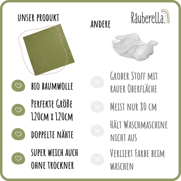 Räuberella ® Original Kuscheldecke 120cm x 120cm Babydecke aus 100% Musselin Bio Baumwolle - Geschen