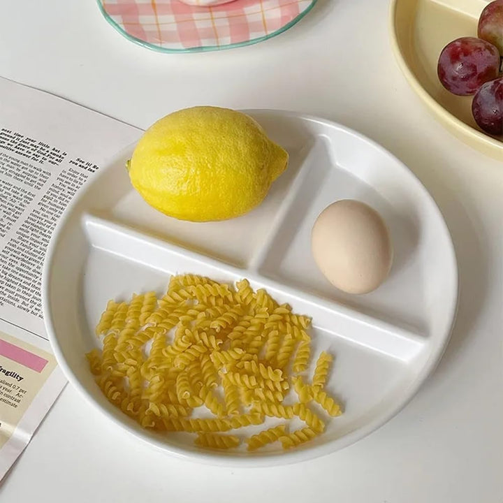 OnePine Menüteller Geteilt Porzellan, 8 inch Orbicular Dessertteller Salatteller Teller 3 Geteilt, P