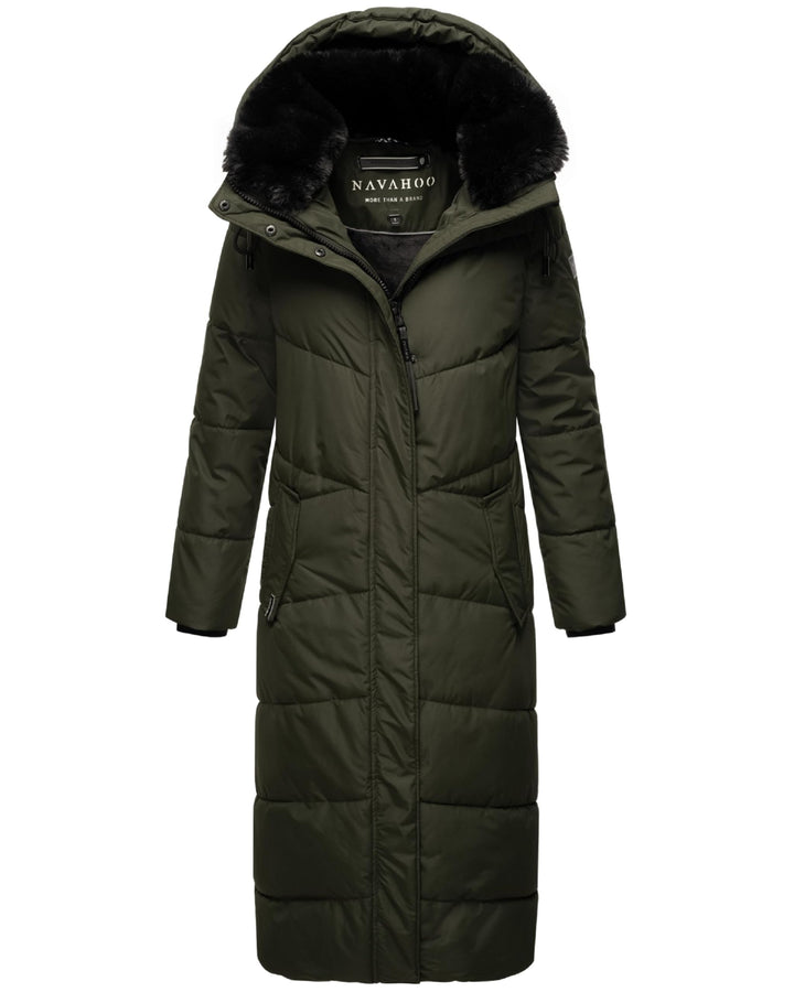 Navahoo Damen Wintermantel Warmer Steppmantel extralang mit Abnehmbarer Kapuze Hingucker XIV XS-5XL