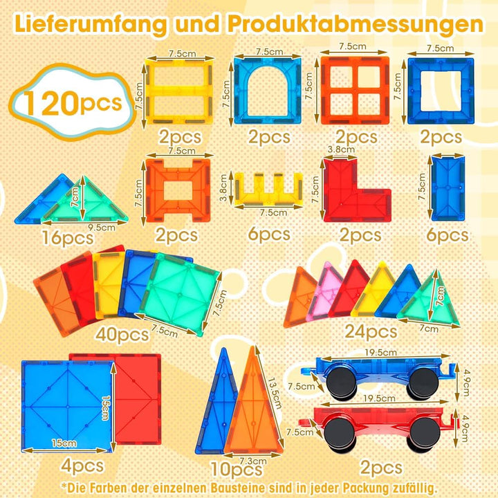 Playpals Magnetische Bausteine 120 Teile mit 2 Autos für Kinder ab 3 Jahren | 2D- &amp; 3D-Bauen, STEM-L
