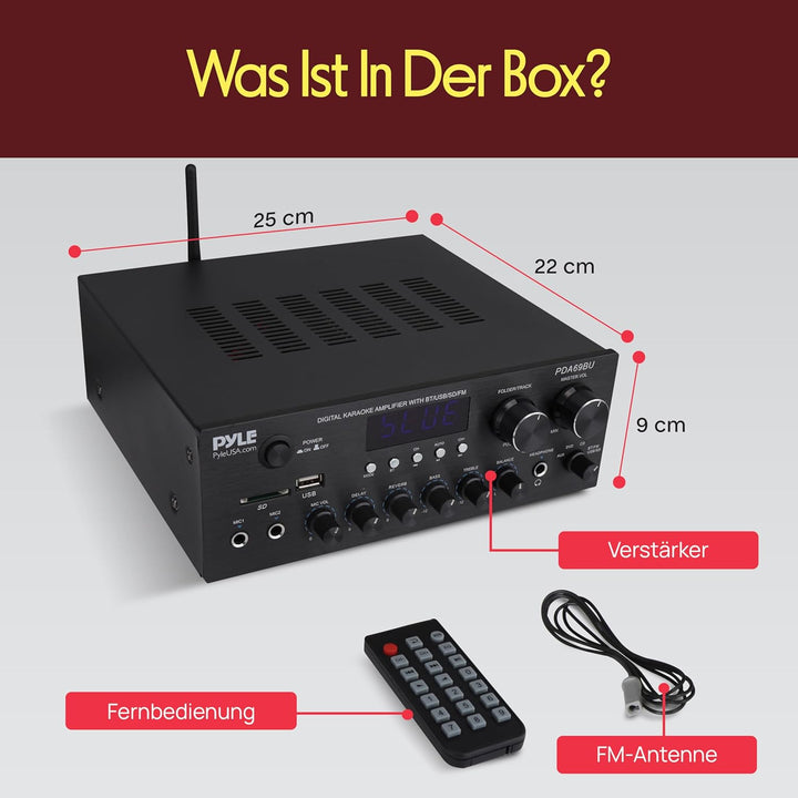 Pyle HiFi- Verstärker, 200W – 2.0 Kanal Audio Receiver mit USB/SD/FM und Mikrofon Eingang, Kabellose