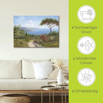 Leinwandbild Wandbild Bild auf Leinwand 100x70 cm Wanddeko Landschaft Toskana Meer Küste Natur Wald