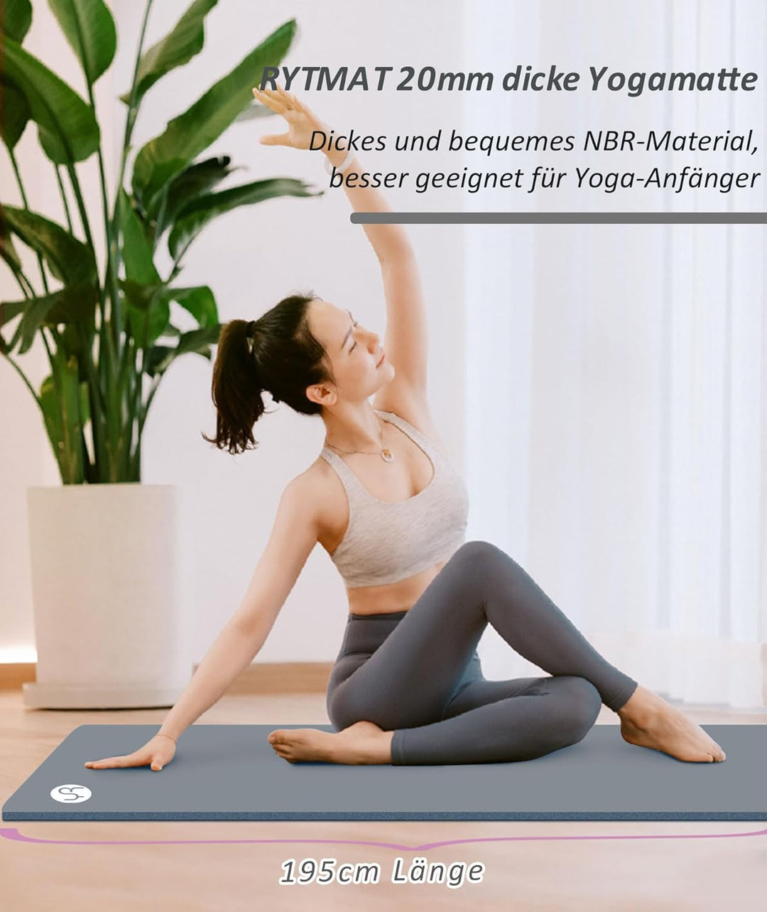 NBR Yogamatte 195×61cm 20mm Dicke Fitness Matte Gymnastikmatte für Pilates Gym Workout Zuhause mit T