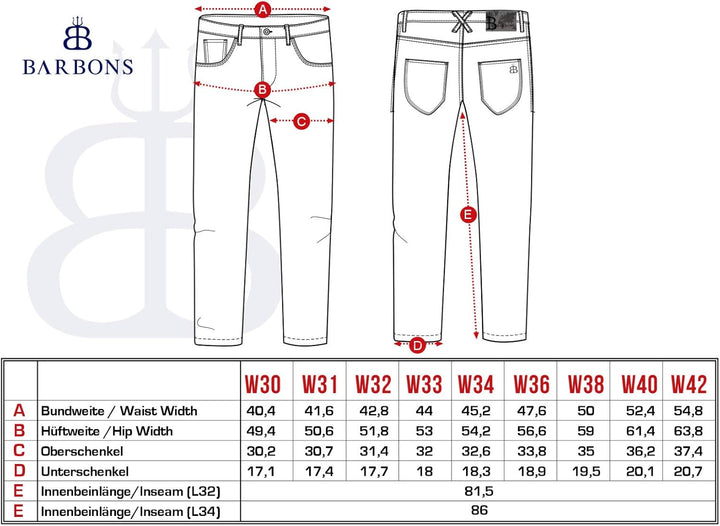 BARBONS Herren Jeans - Bügelleicht - Regular-Fit Stretch - Business Freizeit - Hochwertige Jeans-Hos