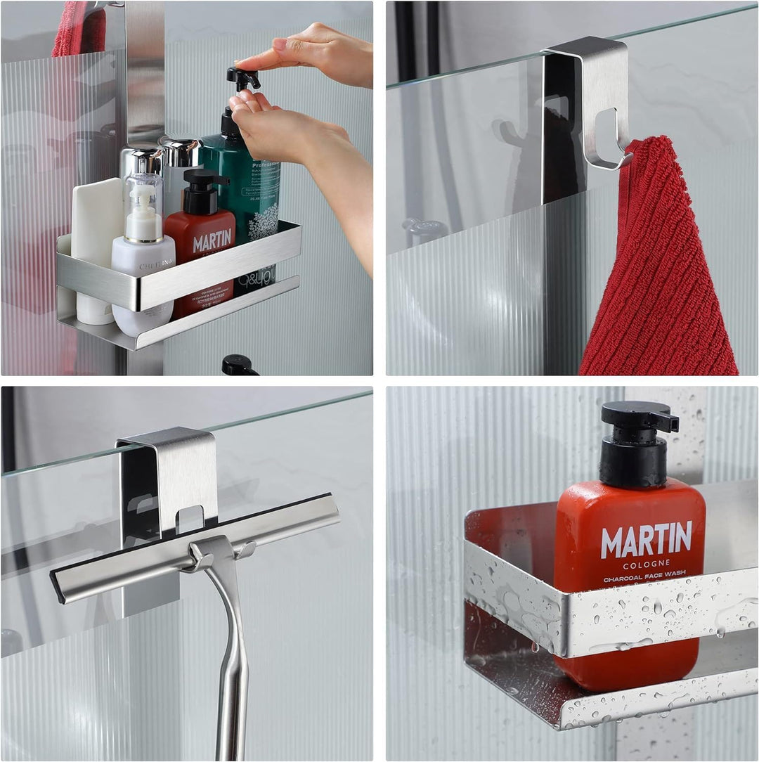 Duschablage zum Hängen, Duschregal Ohne Bohren für Rahmenlos Glastür, Edelstahl Duschkorb zum Hängen