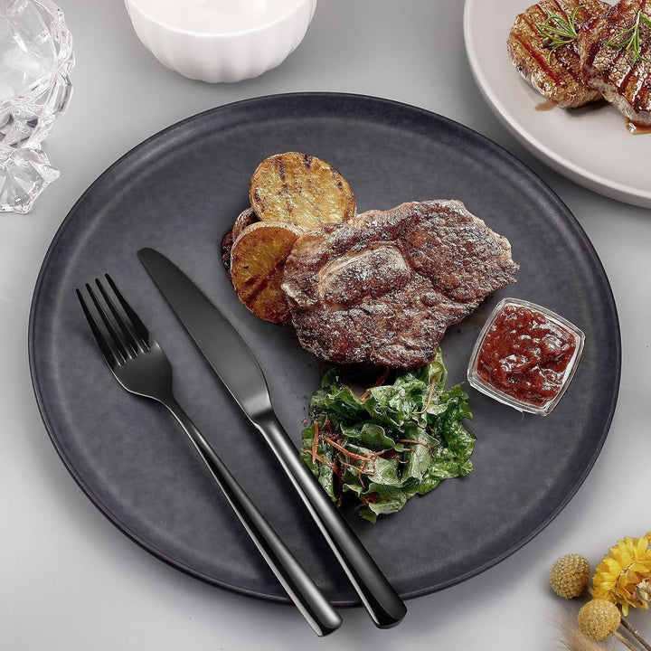 Besteck Set für 6 Personen,30 teilig Edelstahl Besteckset,Besteck Set Schwarz mit Messer Gabel Löffe