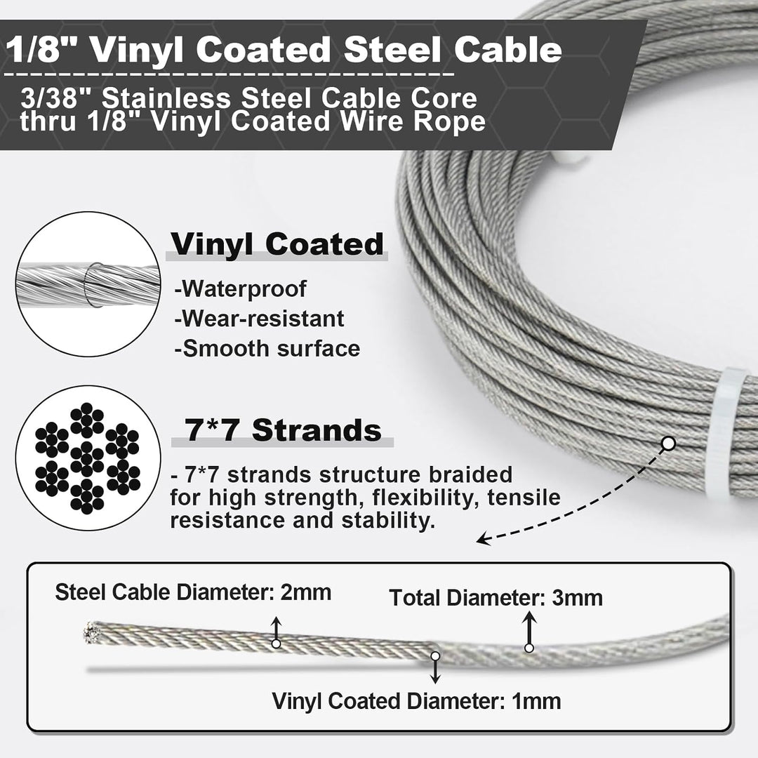 TooTaci Drahtseil 3mm Edelstahl, 20M Edelstahl Stahlseil Ummantelt aus PVC, Stahlseil mit ösen, M3 D