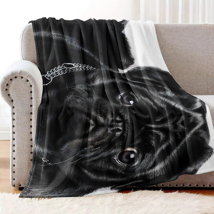 Decke Schwarzer Mops Kuscheldecken Weich Flanell Fleecedecke Bettüberwurf(150x200cm) 150 x 200 cm, 1