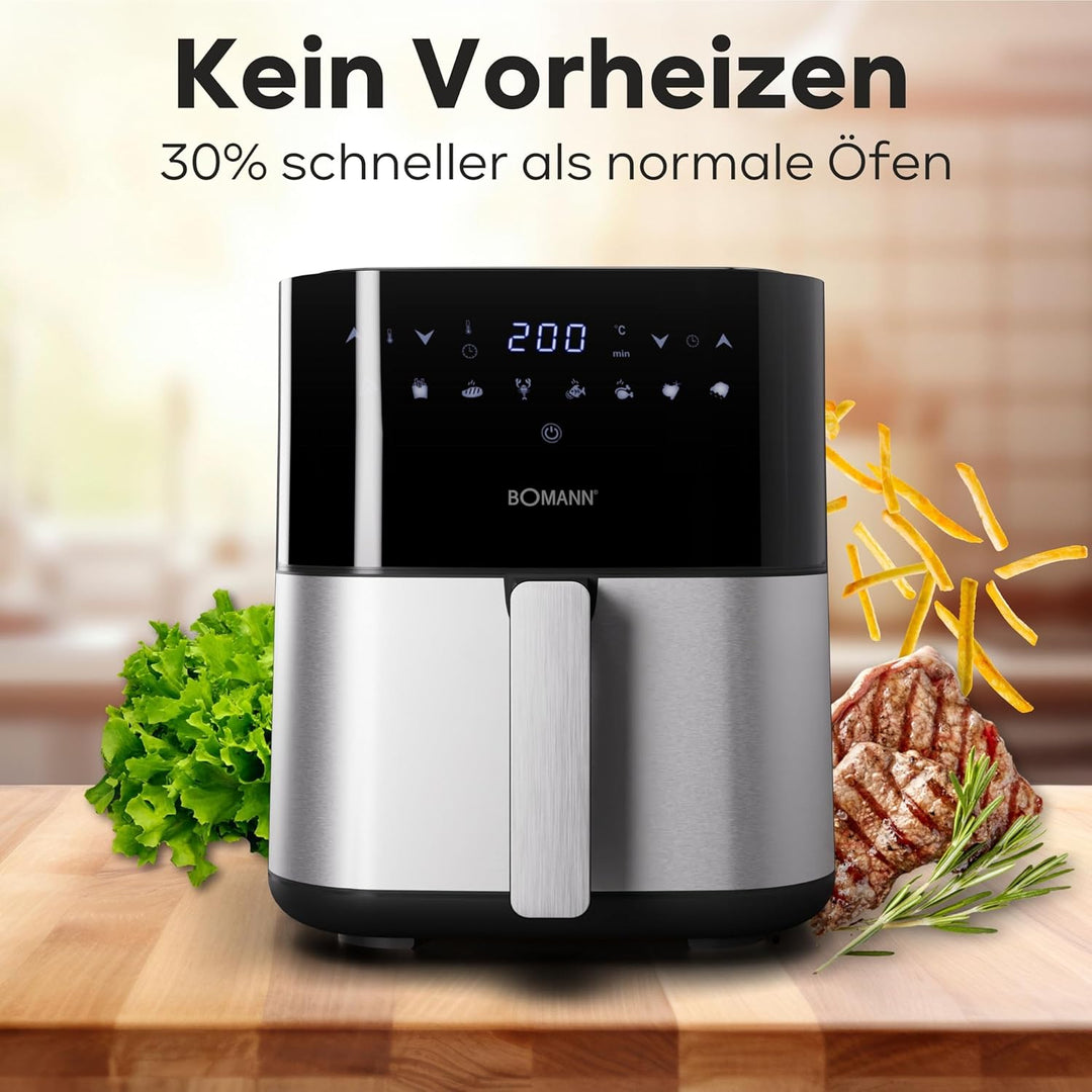 Bomann® Heissluftfritteuse XXL - 5L Fritteuse | Heissluft für fettfreies frittieren | Edelstahl-Airf