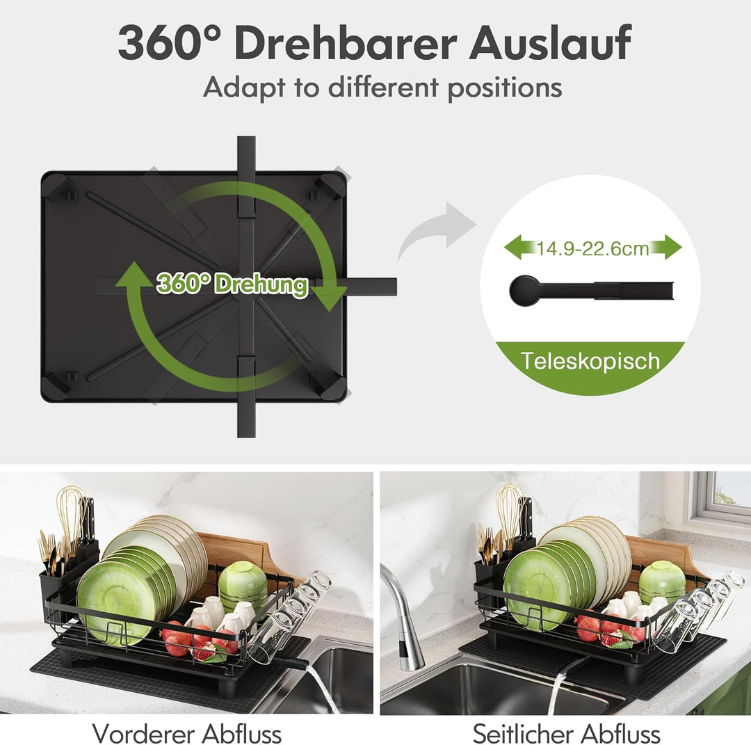 Boosiny Abtropfgestell Geschirr, Edelstahl-Geschirrabtropfgestell für Küchentheke mit Utensilienhalt