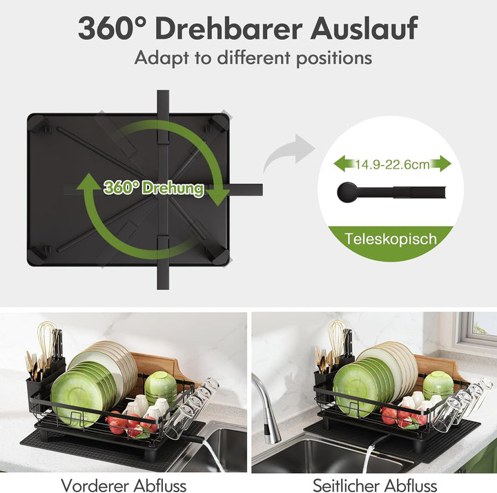 Boosiny Abtropfgestell Geschirr, Edelstahl-Geschirrabtropfgestell für Küchentheke mit Utensilienhalt