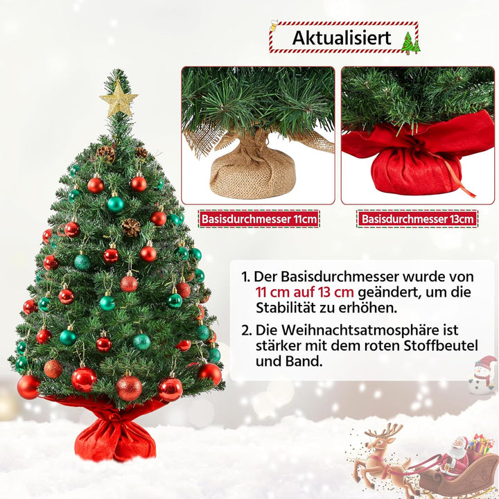 Yaheetech 90cm künstlicher Weihnachtsbaum, Mini Weihnachtsbaum, Weihnachtsdeko, Christbaum, schwer e