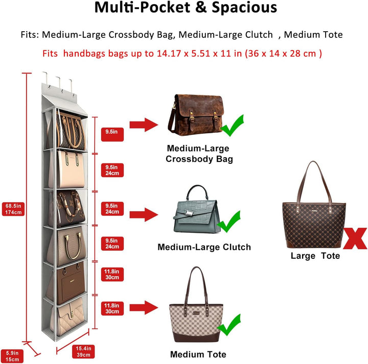 Lirex Geldbörsen-Organizer, 6 Taschen Handtaschen-Organizer mit Reissverschluss zum Aufhängen, für S