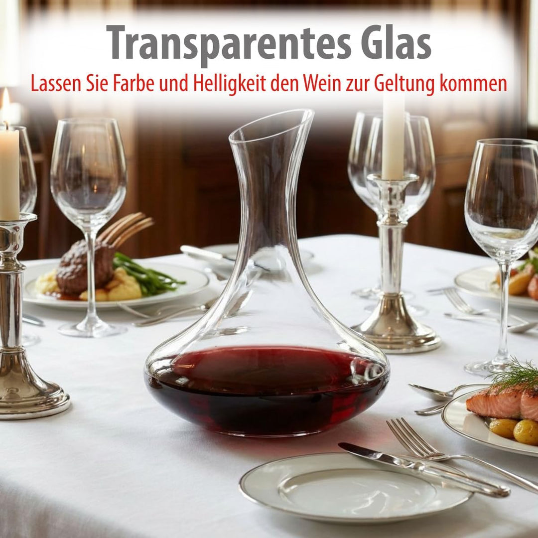 Alpina Premium Dekanter aus Glas – Wein Karaffe 1,78 L im schwungvollen Design | 20 x 24cm mit anges