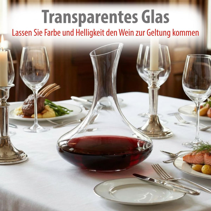 Alpina Premium Dekanter aus Glas – Wein Karaffe 1,78 L im schwungvollen Design | 20 x 24cm mit anges