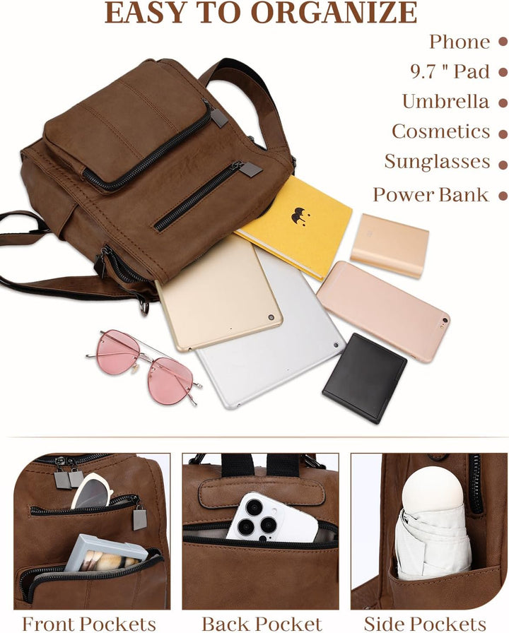 RAVUO Damen Rucksack,PU Leder Rucksack Mode Rucksäcke Rucksackhandtaschen Schulrucksäcke Reise Daypa