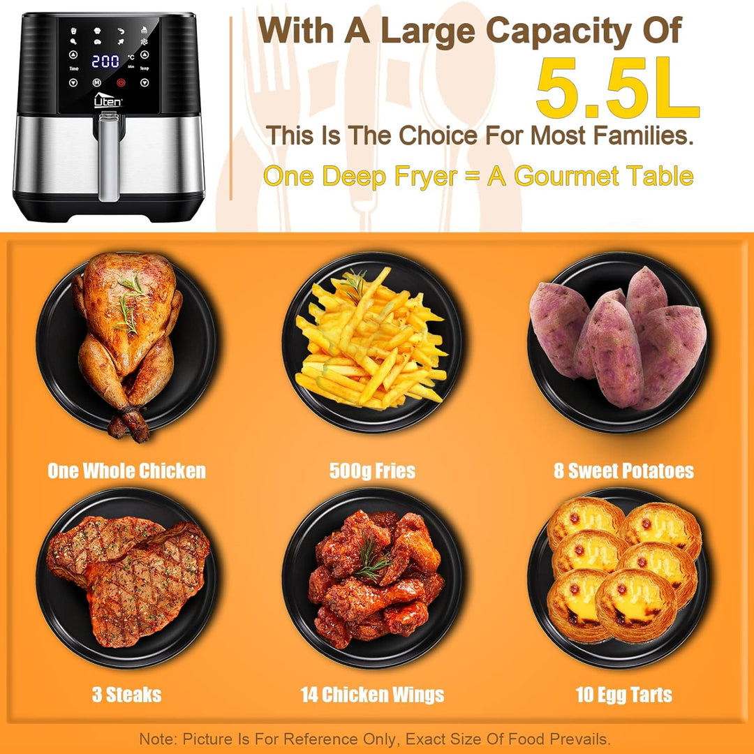 Heissluftfritteuse, Uten 5,5L Airfryer XXL Heissluftfriteuse mit digitalem LED-Touchscreen, 7 Progra