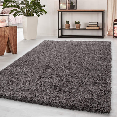 HomebyHome Teppich Wohnzimmer Shaggy 50 mm Florhöhe Taupe 120 cm Rund - Hochflor Teppich Schlafzimme