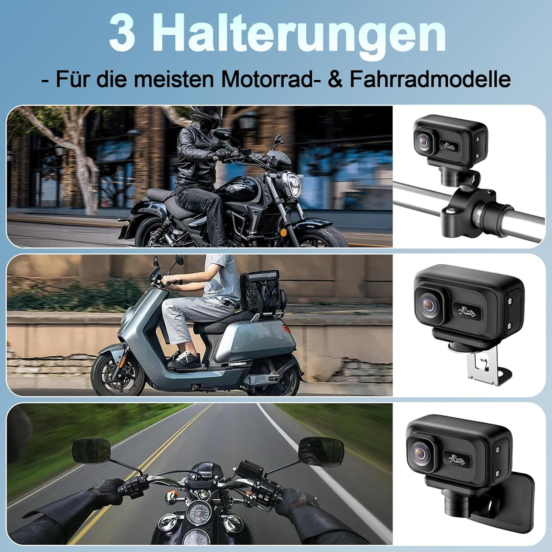 Action Cam Motorrad, 2K & 120° Weitwinkel Motorrad Kamera WLAN, G-Sensor-Kollisionssperre Dashcam Mo