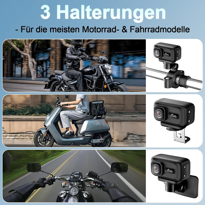 Action Cam Motorrad, 2K & 120° Weitwinkel Motorrad Kamera WLAN, G-Sensor-Kollisionssperre Dashcam Mo