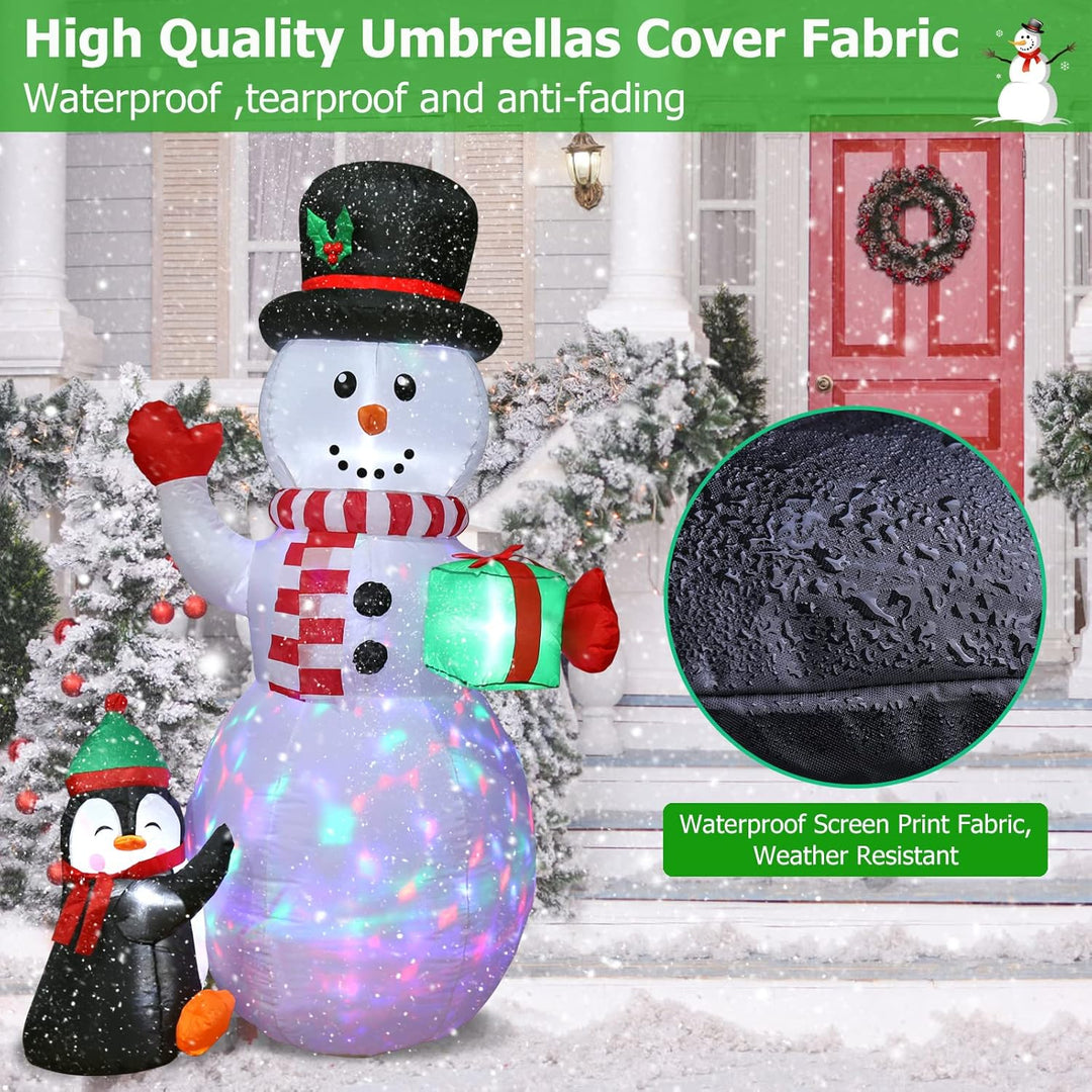 Quntis 2,4m Aufblasbare Weihnachtsdeko Schneemann mit 3 bunten drehbaren LEDs und Gebläse, IP44 LED