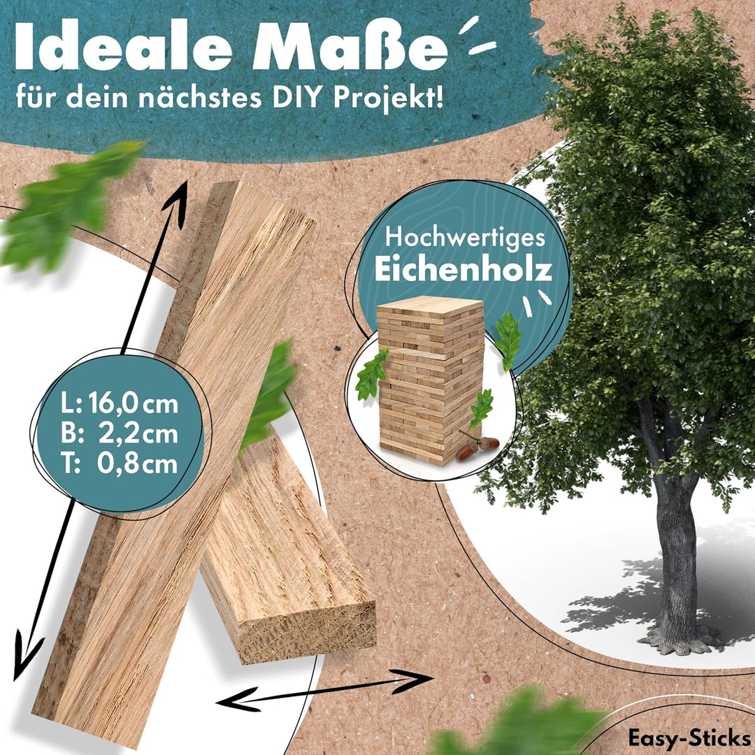 Bastelholz Eiche Easy-Sticks 3.0 16 cm Eiche – 160 Stück – OHNE Klebeband – Hölzchen für DIY Projekt