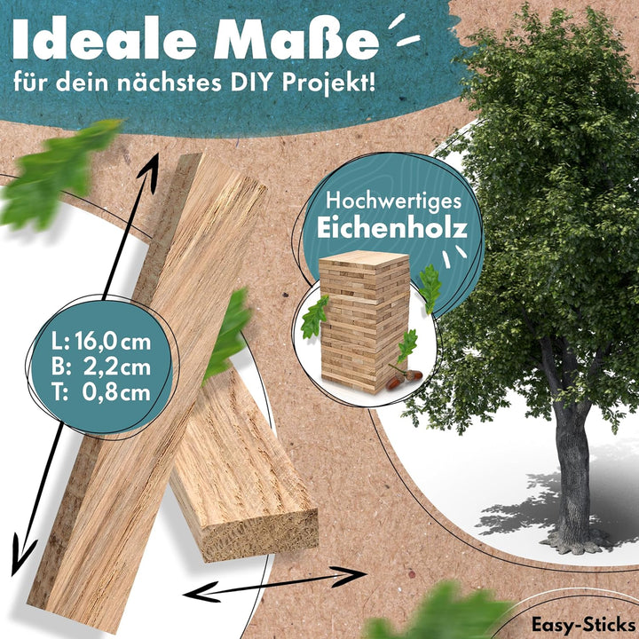 Bastelholz Eiche Easy-Sticks 3.0 16 cm Eiche – 160 Stück – OHNE Klebeband – Hölzchen für DIY Projekt