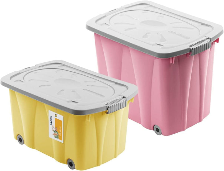 PAFEN Piraten Spielzeugkisten SET – 2x Schatzkiste 49l + 62l mit Rollen - Spielzeugbehälter Aufbewah