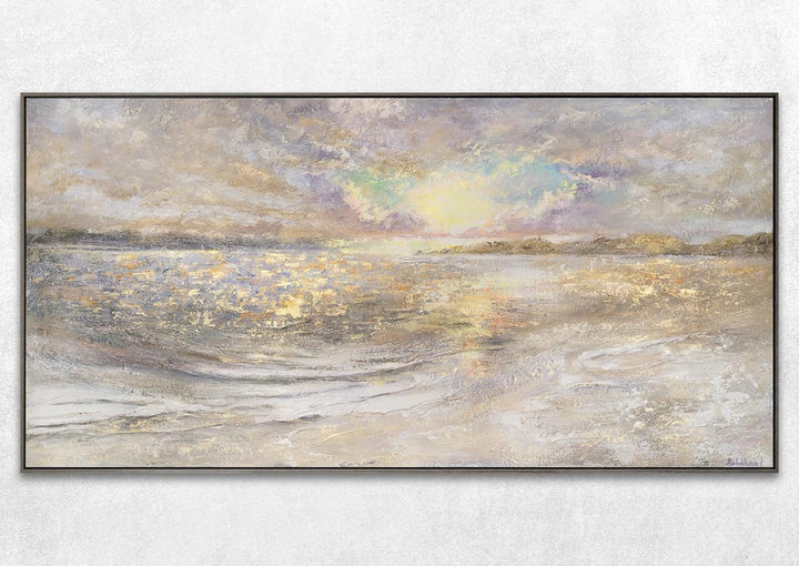 YS-Art Abstrakt Acryl Gemälde auf Leinwand handgemalt Meer Dämmerung Wandbilder Wohnzimmer moderne k