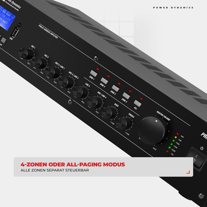Power Dynamics PRM240-100 Volt-Verstärker für Lautsprecher- oder Musikanlagen mit u. a. Bluetoot und