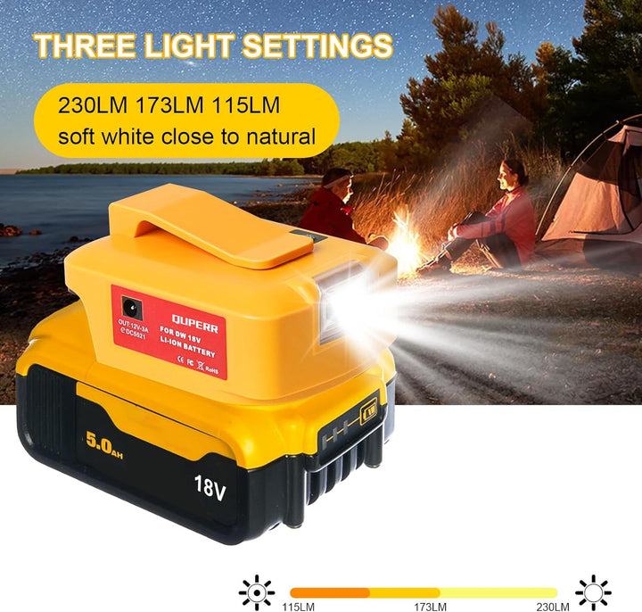 USB Akku Adapter für Dewalt 18V Akku, LED Arbeitslicht Konverter mit Dual-USB-Ladeanschlüssen & DC-P