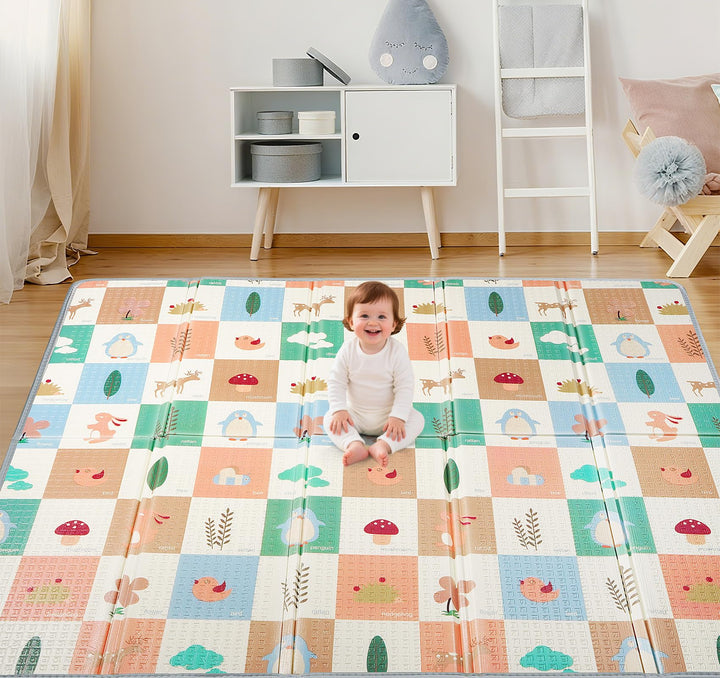 Krabbelmatte Baby 180x200 cm, Faltbare Spielmatte 1,5 cm Dick XPE, Weich & Rutschfest, Wasserdicht A