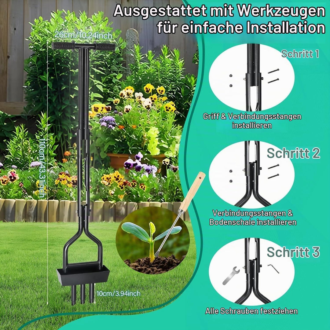 Aerifizierer für Rasen, Rasenlüfter Mit einem Reinigungswerkzeug, 3 Kerne mit Bodenschiene, für Rase