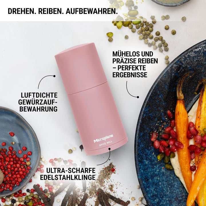 Microplane Gewürzmühle 2in1 – Altrosa | Manuelle Mühle mit rasiermesserscharfer Edelstahlklinge | Re