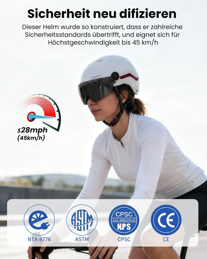 ILM Fahrradhelm Herren Damen mit Visier und LED Licht Beleuchtung Automatischem G-Sensor für Blinker