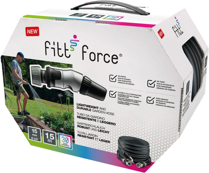 FITT Force 5/8" 15 m - Wasserschlauch für den Garten zur Bewässerung, kompakt, leicht und robust für