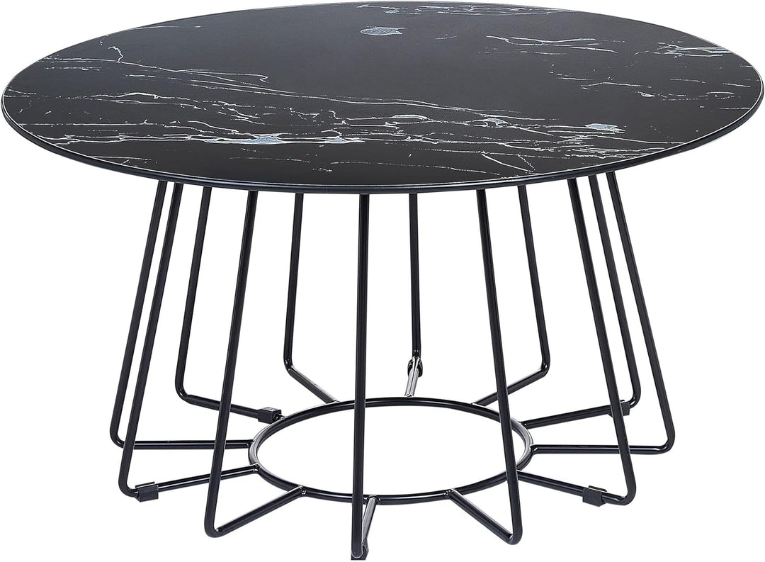 Couchtisch rund Gestell Metallkäfig schwarz Marmorplatte schwarz Bernie