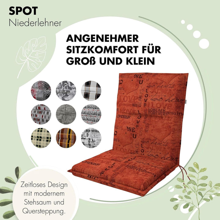 Doppler Auflage für Niederlehner Spot schwarz beige kariert I Gartenstuhl-Polster 100x48x5cm aus Bau