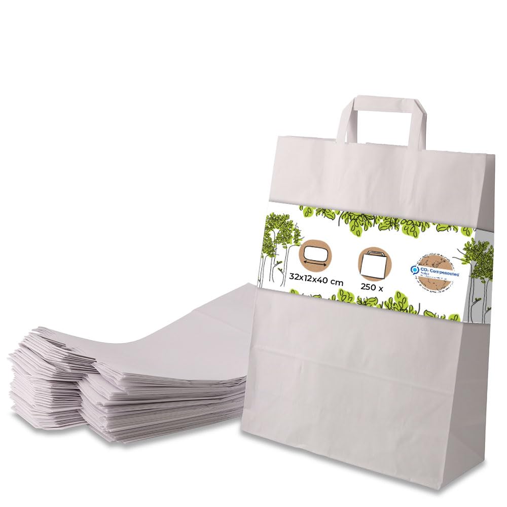 BIOZOYG weisse Papiertüten mit Griff I umweltschonende Papiertüte aus Kraftpapier I Geschenktüte bio
