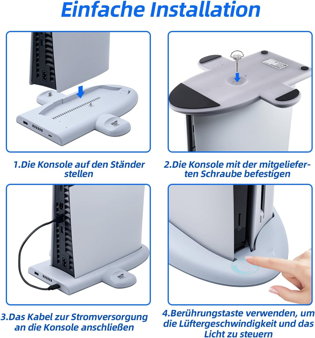 Wigearss PS5 Slim Kühler Standfuss mit Dual Controller Ladegerät, PS5 Controller Ladestation Standfu