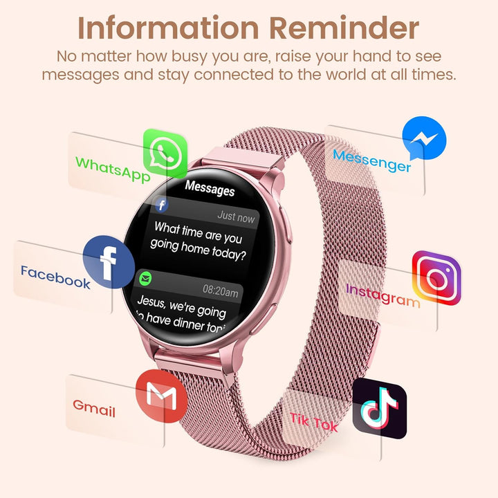 RUXINGX Smartwatch Damen mit Telefonfunktion 1.27" HD Voll Touch Screen Armbanduhr mit SpO2 Pulsuhr