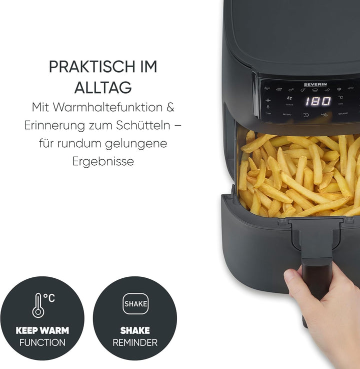 Severin Heissluftfritteuse, Single, Fritteuse für Kochen ohne Fett, Touch-Display, 8 Automatik-Progr